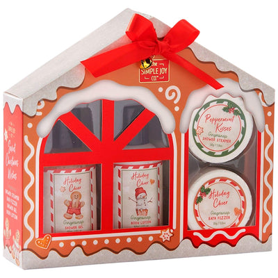 Gingersnap Holiday Bath Gift Set in Gingerbread House Packaging - Glitter Baskets - 
