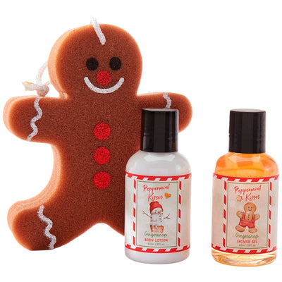 Gingersnap Holiday Pampering Gift Set with Gingerbread Sponge - Glitter Baskets - 