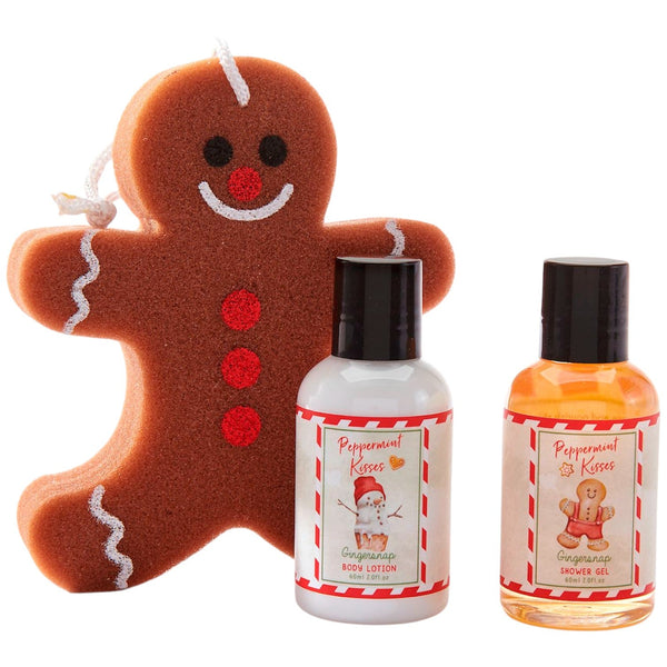Gingersnap Holiday Pampering Gift Set with Gingerbread Sponge - Glitter Baskets - 