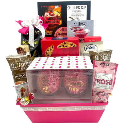 Girls' Night Birthday Basket with Glasses and Sangria Mix - Glitter Baskets -valentine's gift baskets