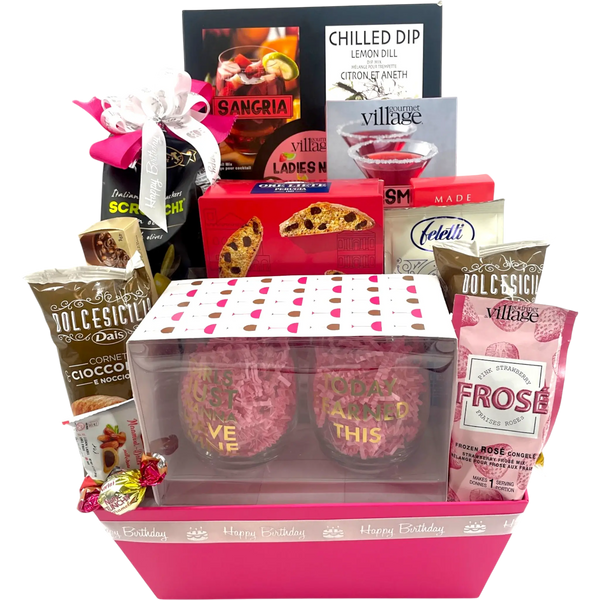 Girls' Night Birthday Basket with Glasses and Sangria Mix
