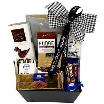 Golden Embrace: Gourmet Chocolate Sympathy Basket - Glitter Baskets - Sympathy Gift Baskets