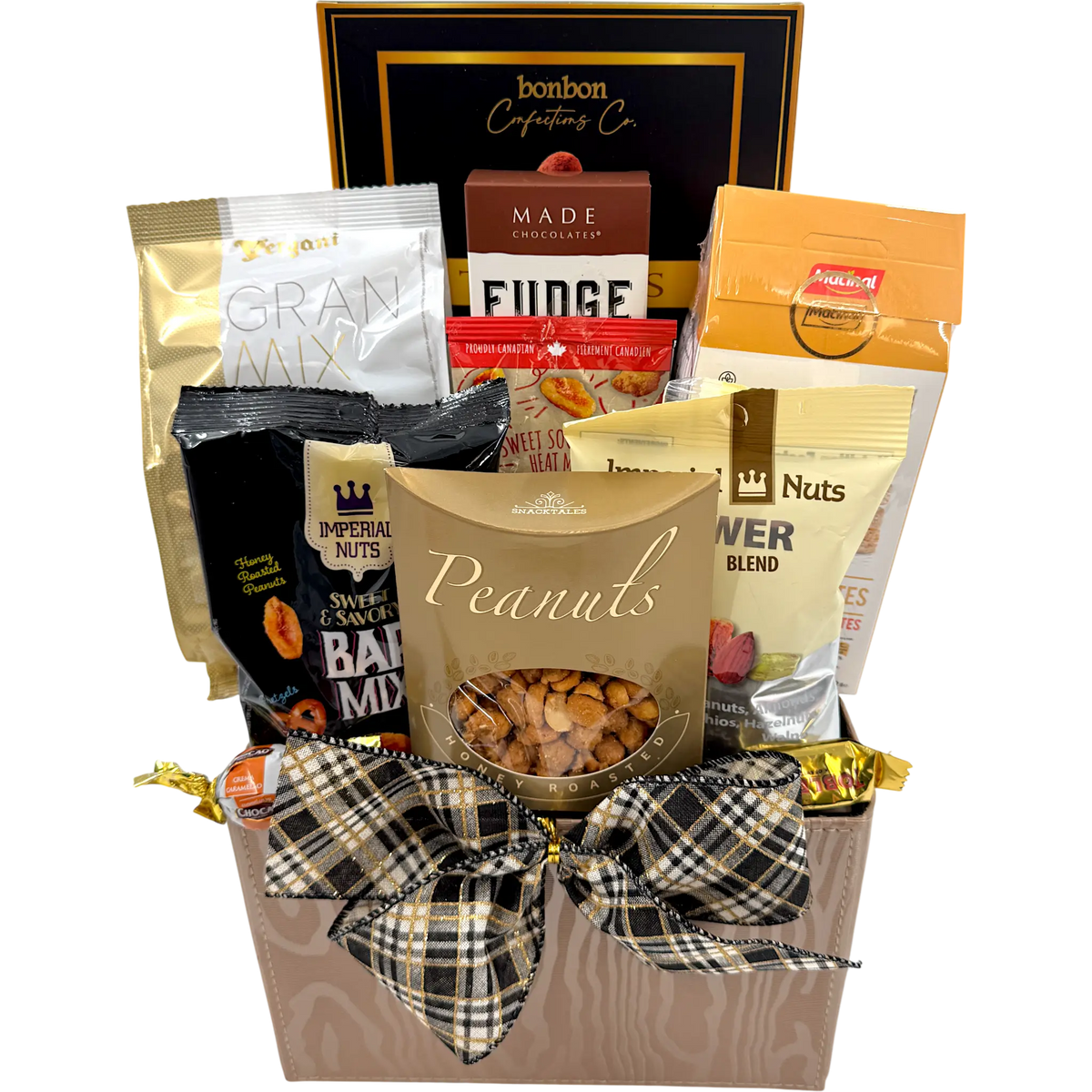 Cesta de delicias gourmet y festivas: una extravagancia de chocolate y salado