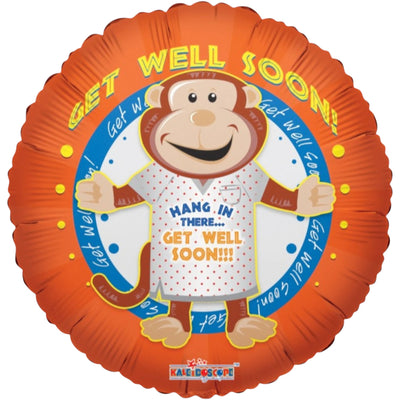 Hang in There Monkey Get Well Soon Balloon 9 Inch Mylar - Glitter Baskets - Balloon
