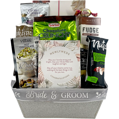 Happily Ever After, Wedding Gift Basket with Keepsake Frame & Gourmet Treats - Glitter Baskets -Gift Baskets