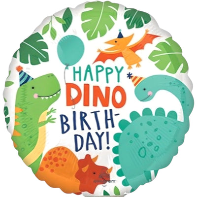 Happy Dino Birthday Balloon 9 Inch Mylar - Glitter Baskets - Balloon