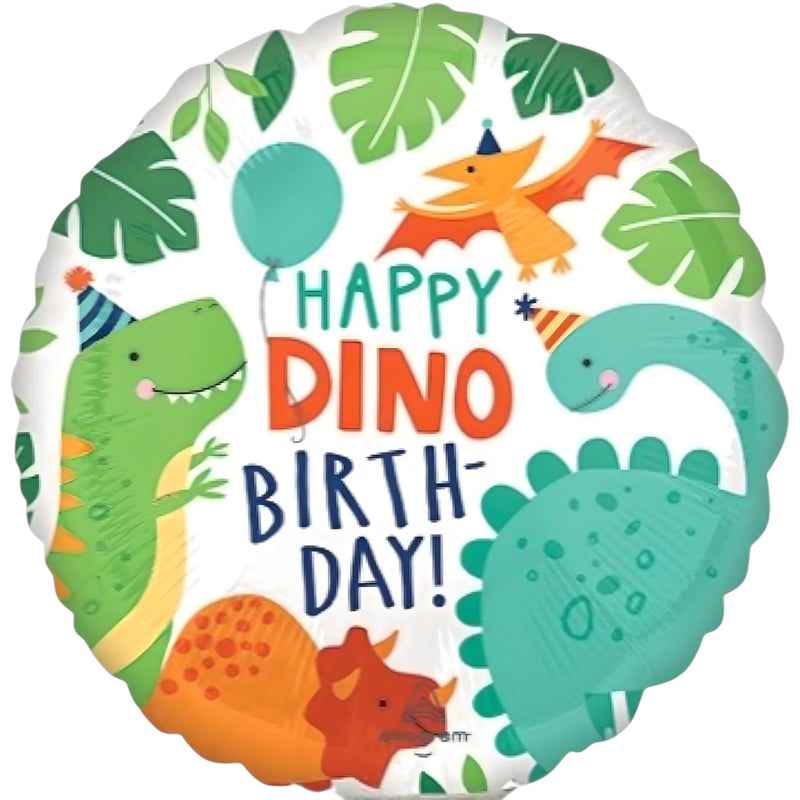Happy Dino Birthday Balloon 9 Inch Mylar - Glitter Baskets - Balloon