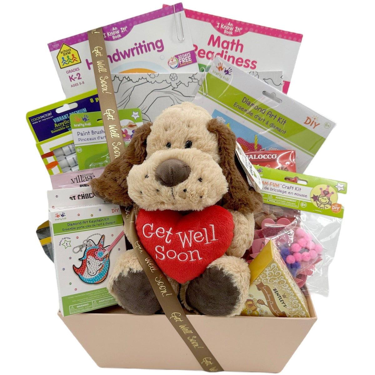 Healing Hugs: Kids' Recovery Fun & Treats Basket - Glitter Baskets - get well gifts for kids