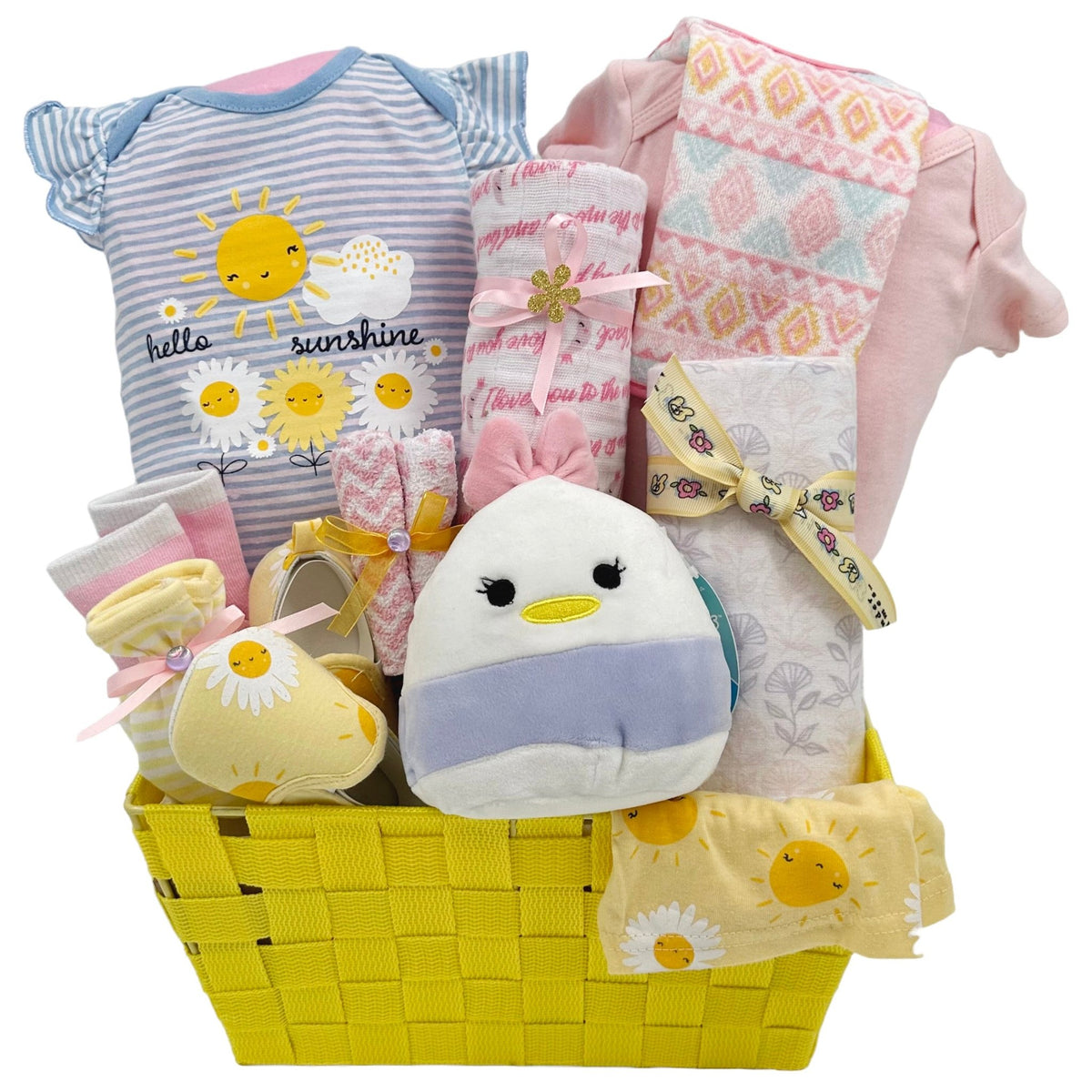 Hello Sunshine Daisy Delight: Ultimate Baby Girl Gift - Glitter Baskets - Baby Girl Gift Basket