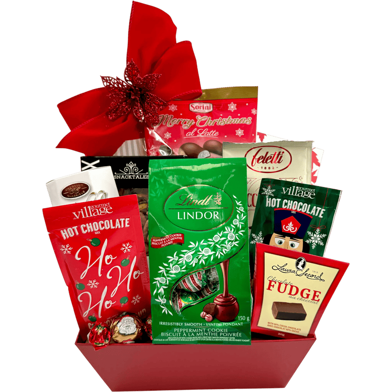 Ho Ho Ho Peppermint Chocolate Holiday Gift Basket - Glitter Baskets - Christmas Baskets