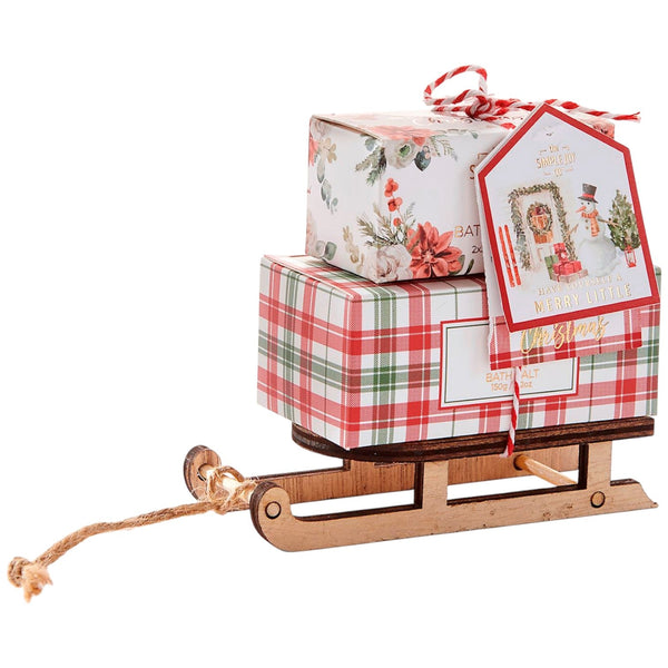 Holiday Bath Gift Set with Wooden Sled (Bath Salts and Bath Fizzers) - Glitter Baskets - 