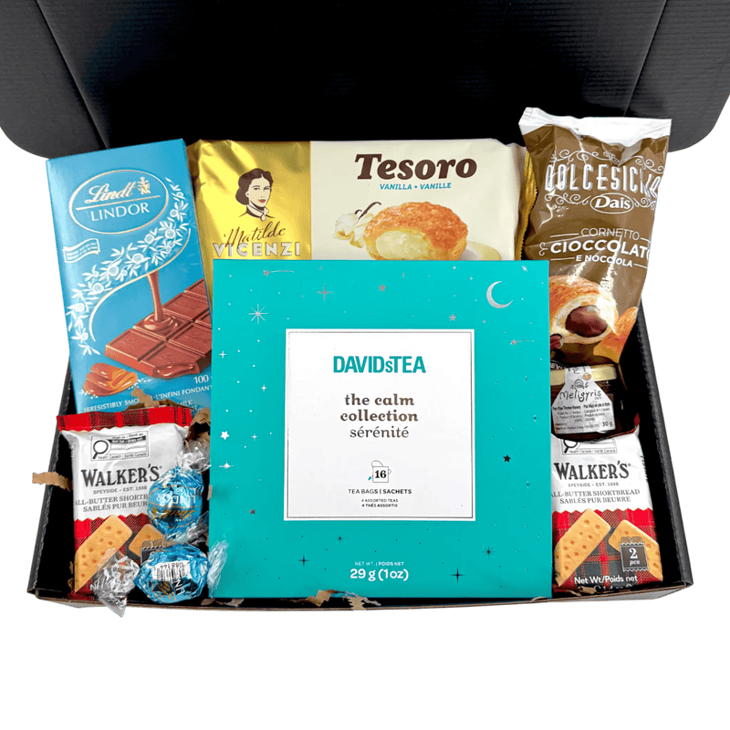 Holiday Calm and Comfort Tea Gift Box - Glitter Baskets - Christmas Baskets