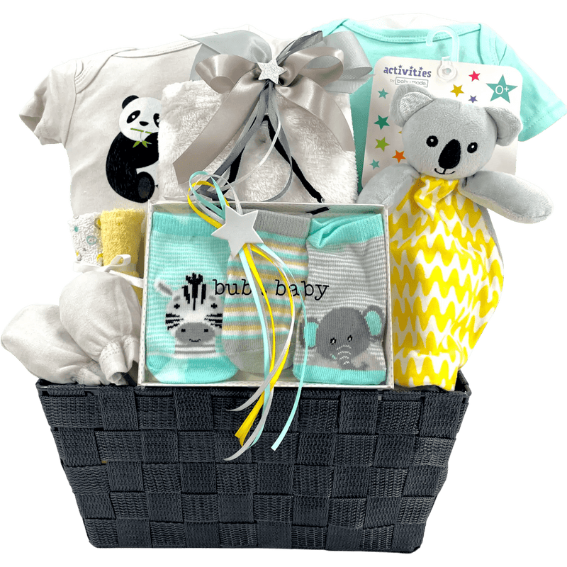 Koala Cuddles Baby Gift Ensemble - Glitter Baskets - Gender Neutral Baby Gift Basket