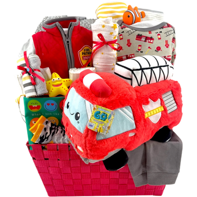 Lil Fireman in Training - Glitter Baskets -Baby Boy Gift Basket