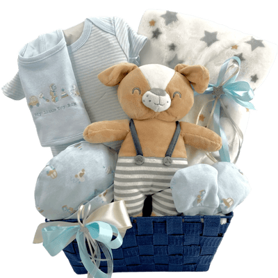 Lil Teddy Arrival Boy - The Perfect Baby Boy Gift Basket - Glitter Baskets - Baby Boy Gift Basket