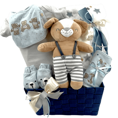 Lil Teddy Arrival Boy - The Perfect Baby Boy Gift Basket - Glitter Baskets -Baby Boy Gift Basket