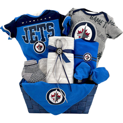 Lil' Winnipeg Jets Rookie Fan Basket - Glitter Baskets - Baby Boy Gift Basket