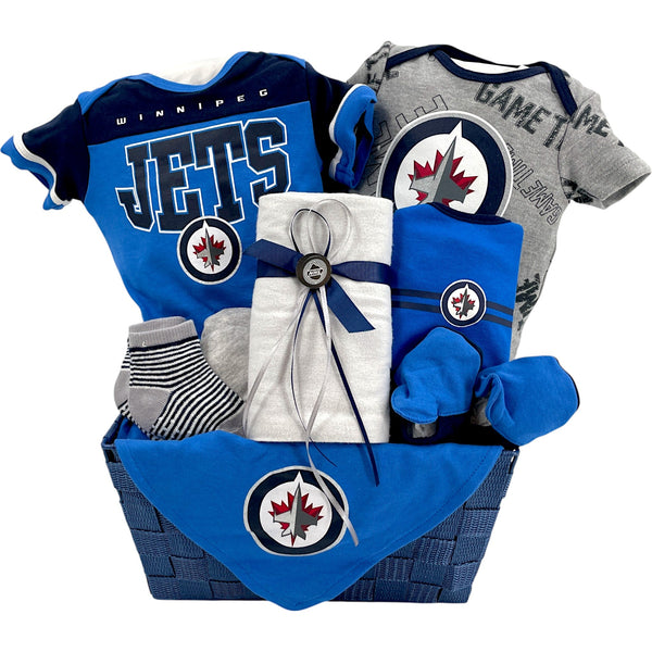Lil' Winnipeg Jets Rookie Fan Basket - Glitter Baskets - Baby Boy Gift Basket