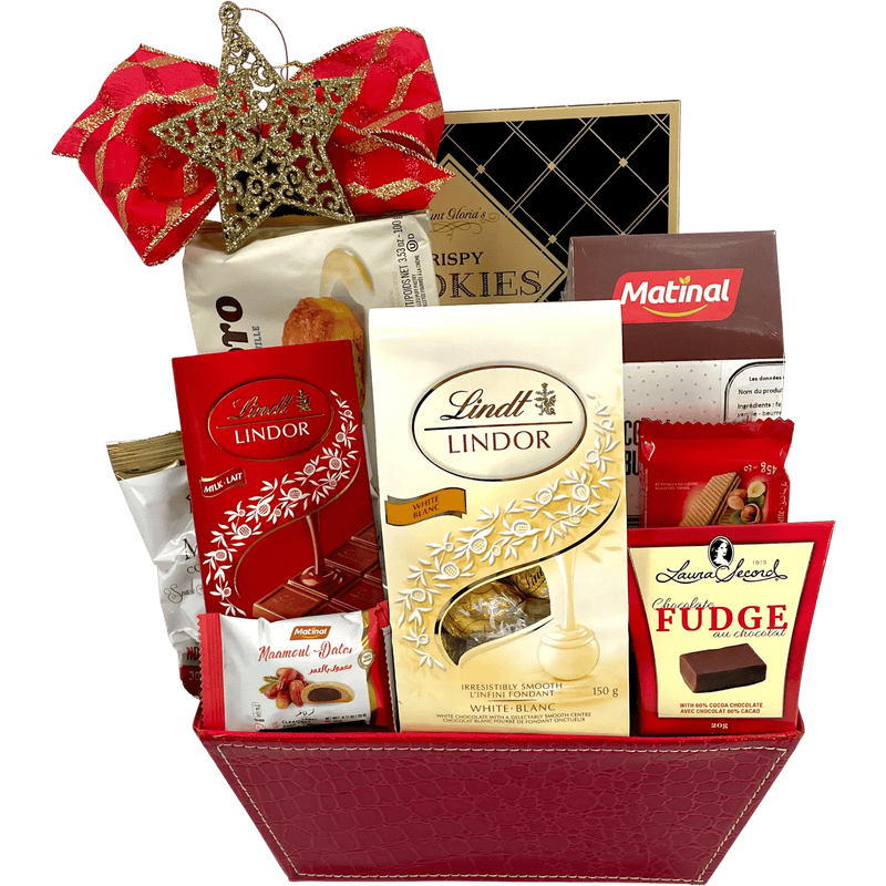 Lindt Chocolate Indulgence Gift Basket – Deluxe Holiday Treats - Glitter Baskets - Christmas Baskets