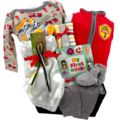 Little Fire Patrol Baby Boy Welcome Basket - Glitter Baskets -Baby Boy Gift Basket