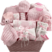 Little Star Bear Baby Girl Cable Knit Gift Basket - Glitter Baskets -Baby Girl Gift Basket