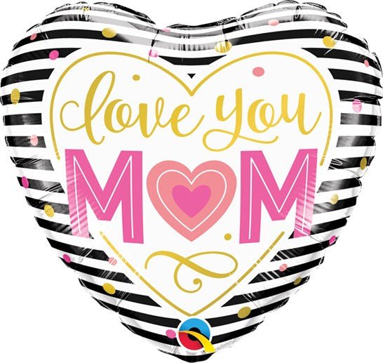 Love You Mom Heart Foil Balloon – 9" Air - Filled - Glitter Baskets - Balloon
