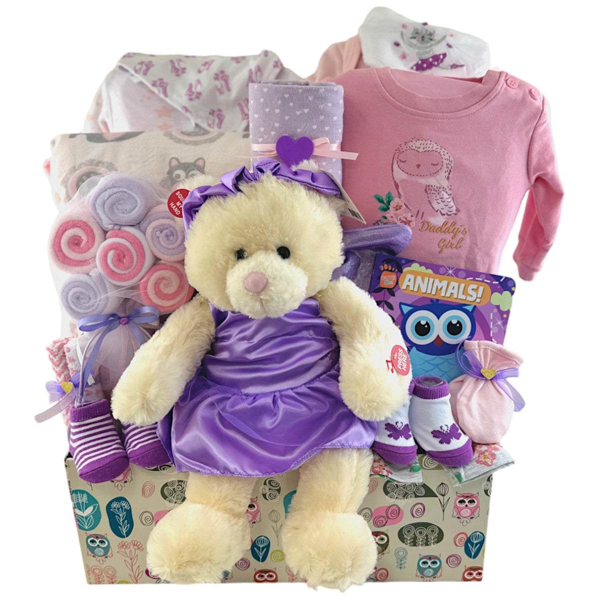 Lullaby Bear's Baby Musical Set - Glitter Baskets - Baby Girl Gift Basket