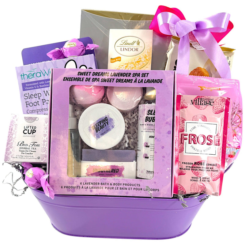 Luxury Lavender Spa Gift Basket - Relaxation & Self - Care Gift - Glitter Baskets - Spa Gift Baskets