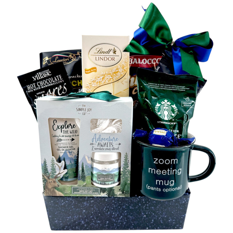 Men's Self - Care & Zoom Mug Gift Basket: Relaxation with a Touch of Humor - Glitter Baskets - Spa Gift Baskets