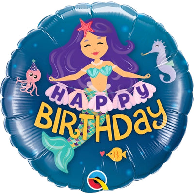 Mermaid Happy Birthday Balloon 9 Inch Mylar - Glitter Baskets - Balloon