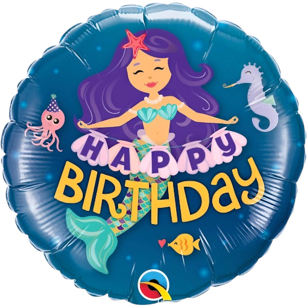 Mermaid Happy Birthday Balloon 9 Inch Mylar - Glitter Baskets - Balloon