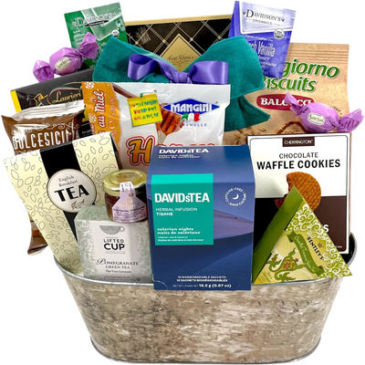 Midnight Infusions: David’s Tea & Global Comfort Gift Basket - Glitter Baskets -Tea Basket