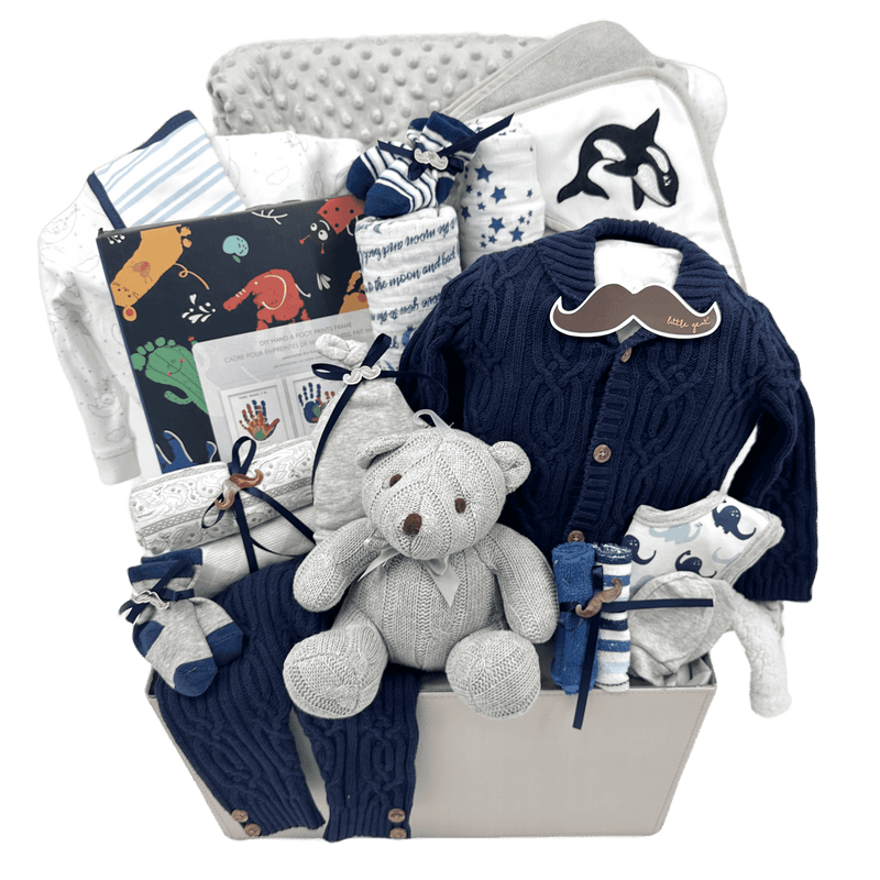 Midnight Splendor - Luxurious Baby Boy Gift Basket - Glitter Baskets - Baby Boy Gift Basket