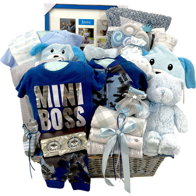 Milestone Moments Baby Boy Gift Chest - Glitter Baskets - Baby Boy Gift Basket
