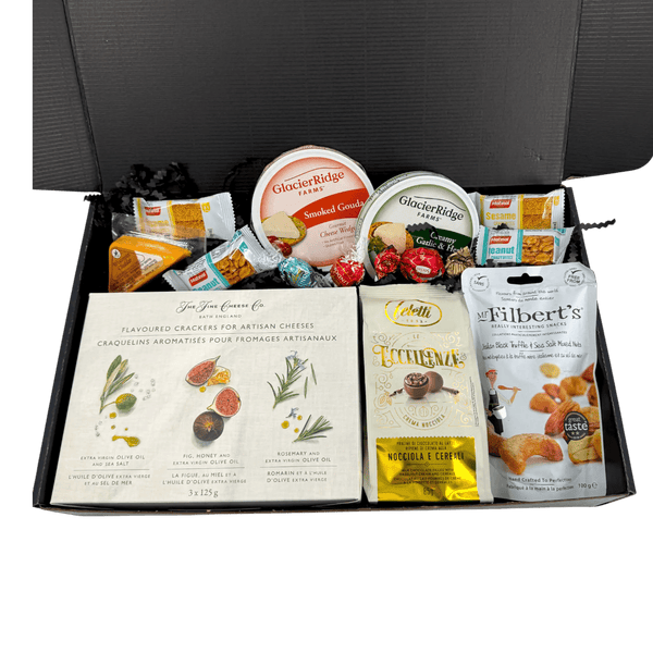Modern Gourmet Cheese and Cracker Holiday Gift Box - Glitter Baskets - Christmas Baskets