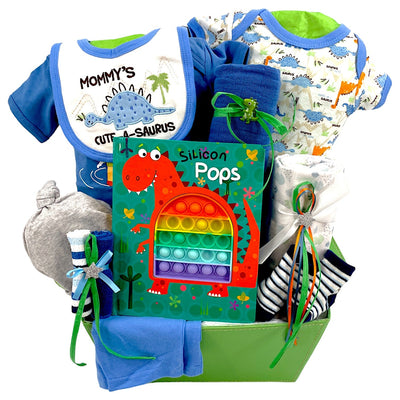 Mommy's CUTE - A - SAURUS - Glitter Baskets - Baby Boy Gift Basket