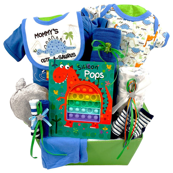 Mommy's CUTE - A - SAURUS - Glitter Baskets - Baby Boy Gift Basket