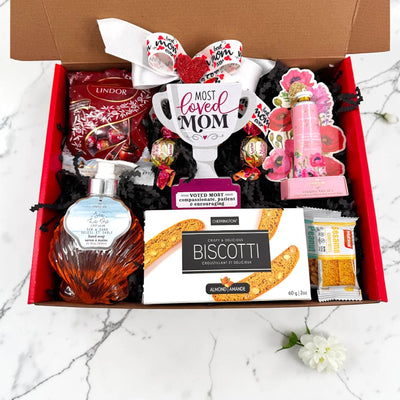 Most Loved Mom Trophy and Treats Mother's Day Box - Glitter Baskets - Mother's Day Gift Baskets