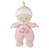 My First Baby Doll, Soft Pink Rattle Plush - Glitter Baskets - Baby Girl Gift Basket