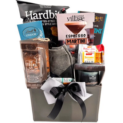 Oak and Leather Grooming Gourmet Gift for Men - Glitter Baskets - Spa Gift Baskets