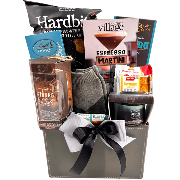Oak and Leather Grooming Gourmet Gift for Men - Glitter Baskets - Spa Gift Baskets
