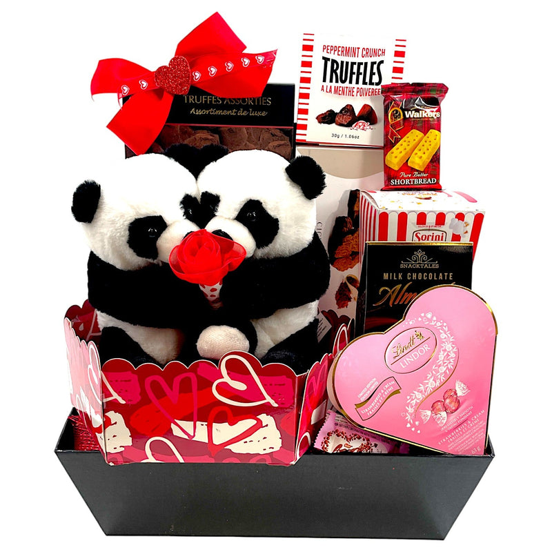 Panda Pair Paradise: Valentine's Luxe Chocolate Box - Glitter Baskets - valentine's gift baskets