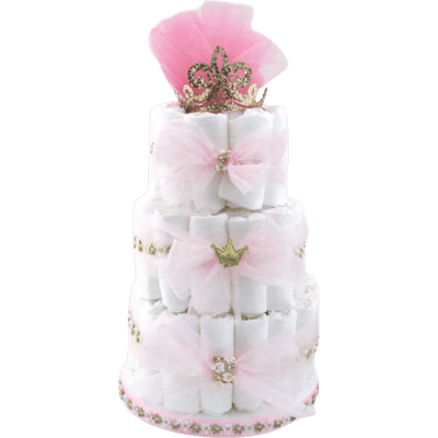 Pretty in Pink Princess Diaper Cake - Glitter Baskets - Diaper Cake