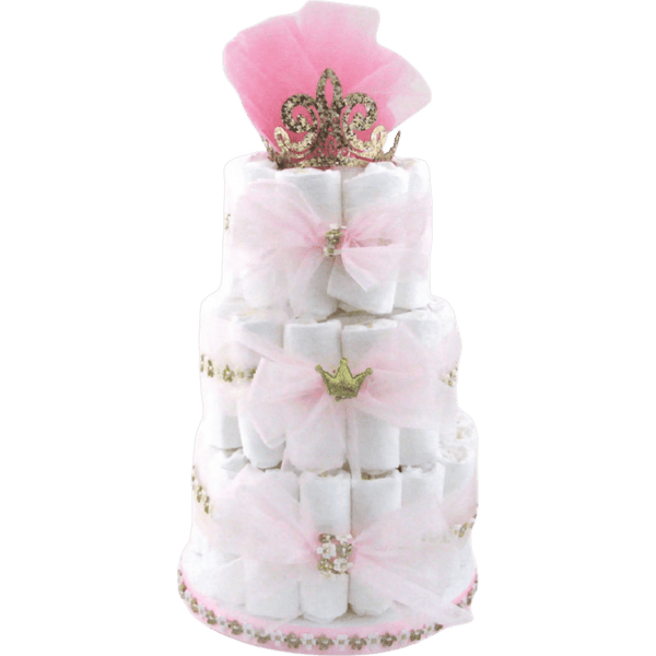Pretty in Pink Princess Diaper Cake - Glitter Baskets - Diaper Cake