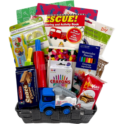 Rescue Squad Crayons and Candy Gift Basket for Kids - Glitter Baskets -Kids Gift Basket