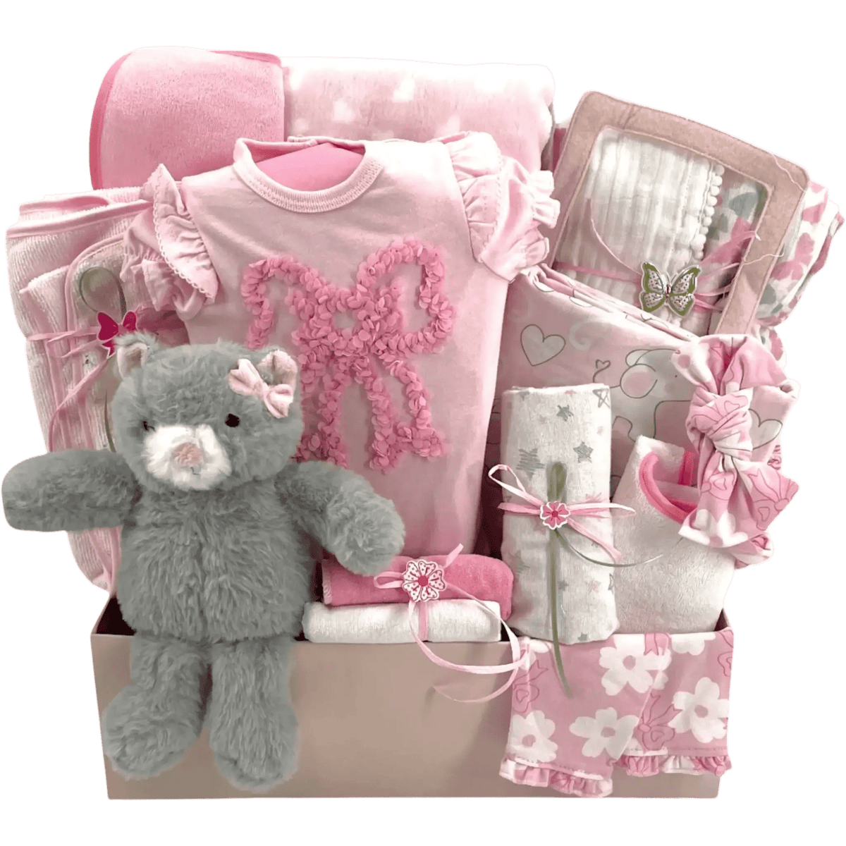 Ensemble cadeau bébé body à nœud volanté et doudou chaton