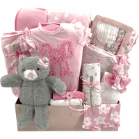 Ruffle Bow Bodysuit and Kitty Lovey Baby Gift Set - Glitter Baskets -Baby Girl Gift Basket