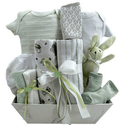 Sage Bunny's Woodland Welcome Baby Gift Basket - Glitter Baskets -Gender Neutral Baby Gift Basket