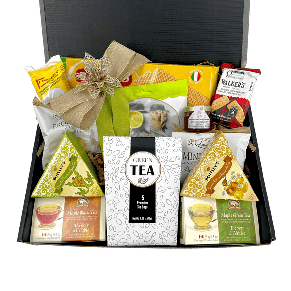 Serene Green Tea Retreat: Exquisite Green Tea Lovers Gift Box - Glitter Baskets - Tea Basket