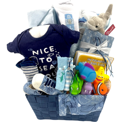 Shark Time Fun - Glitter Baskets -Baby Boy Gift Basket
